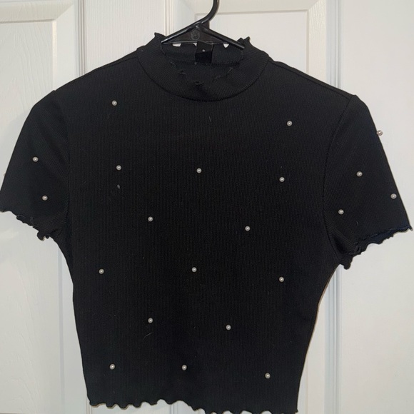 SHEIN Tops - Black Pearl-Embellished Women's Top